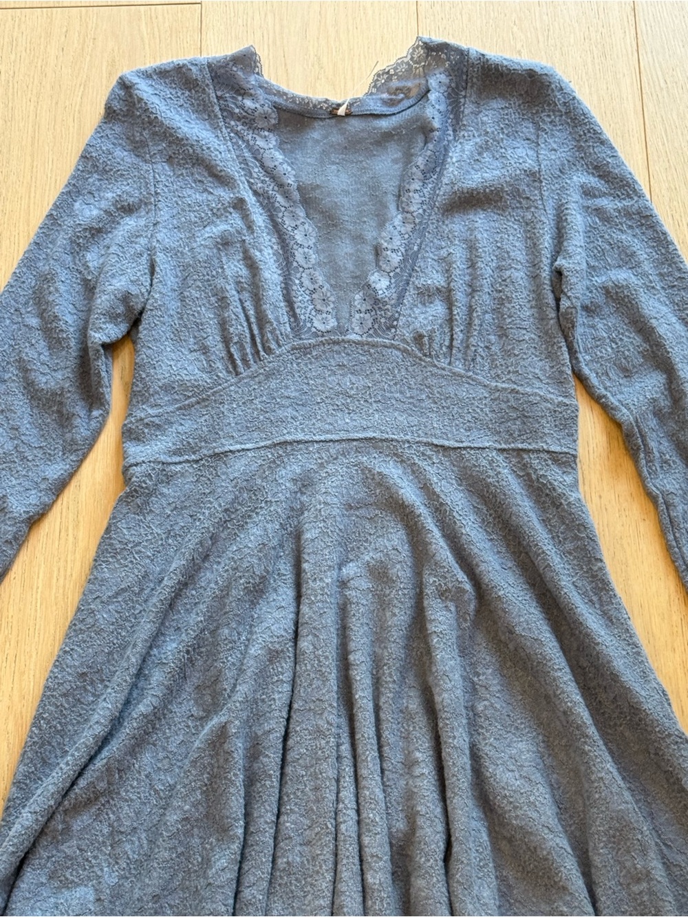 NWOT Free People All Yours Long Sleeve Mini Dress Blue Lace Trim Size M Boho - Picture 4 of 11